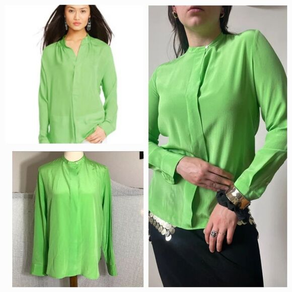 Polo Ralph Lauren 100% Silk Split Neck Blouse Size 12 - Picture 1 of 10